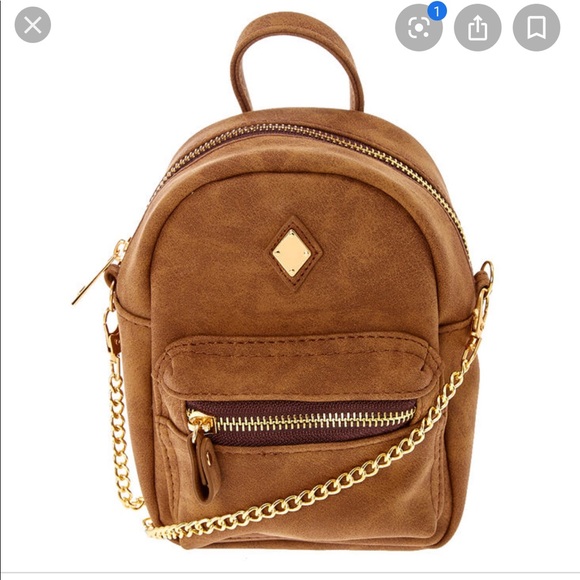 Claire's Handbags - Claire’s Brown Tan Gold Mini Backpack Purse 7.5x7